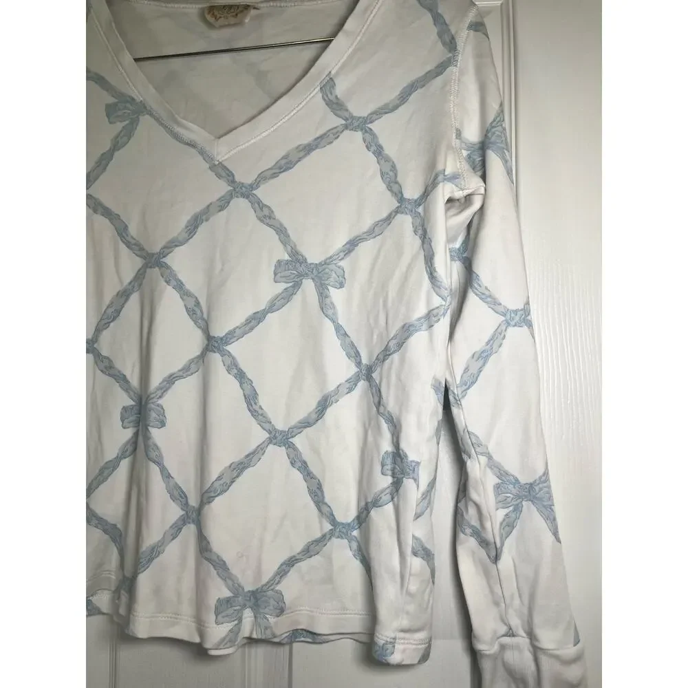 The Beaufort Bonnet‎ Company Women’s Sleep Top TBBC White/Blue Ribbon Bow XS - Picture 3 of 9